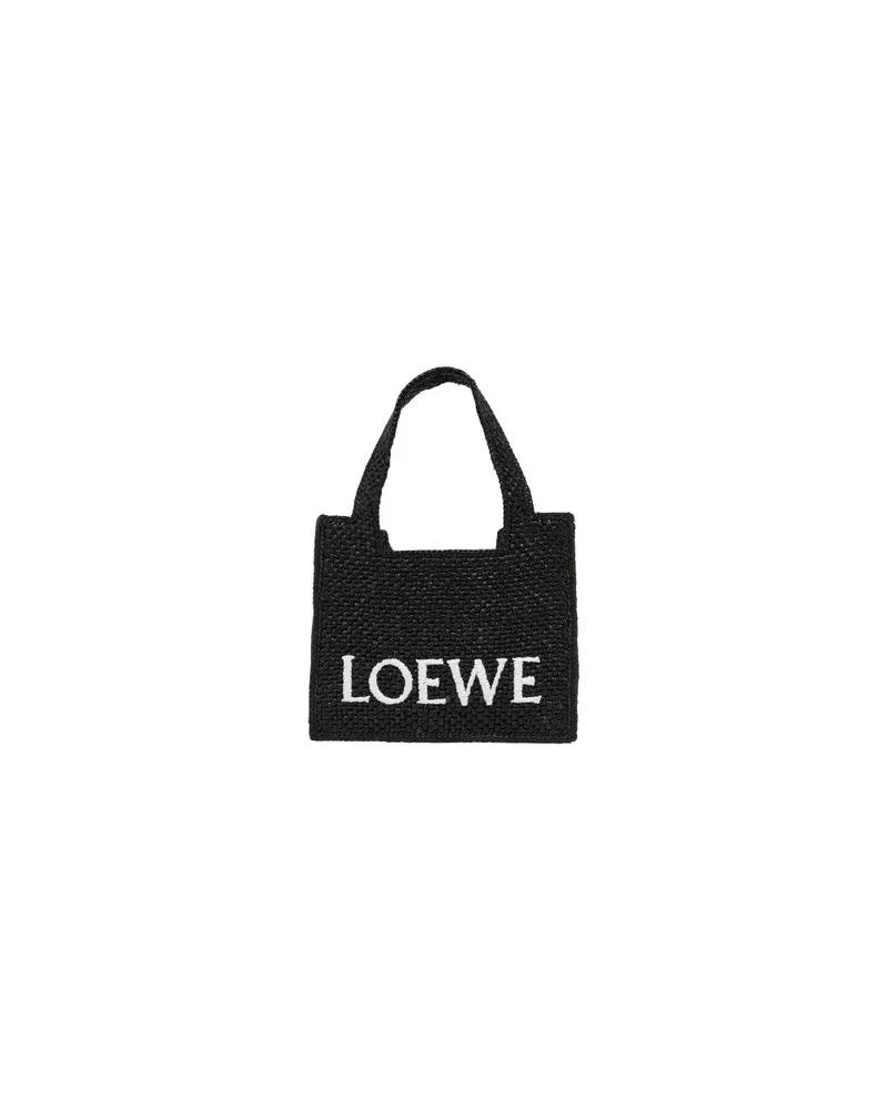 Loewe Mini  Font Tote in raffia Black
