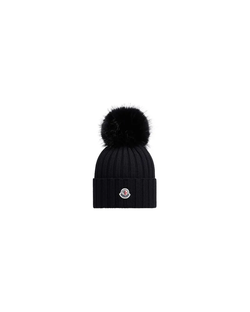 Moncler Mütze mit Logo und Bommel Black