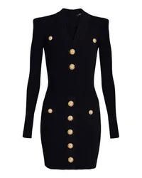 Balmain Kurzes Strickkleid mit goldfarbenen Knöpfen Black