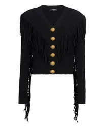 Balmain Fein gestrickter Cardigan mit Fransen Black