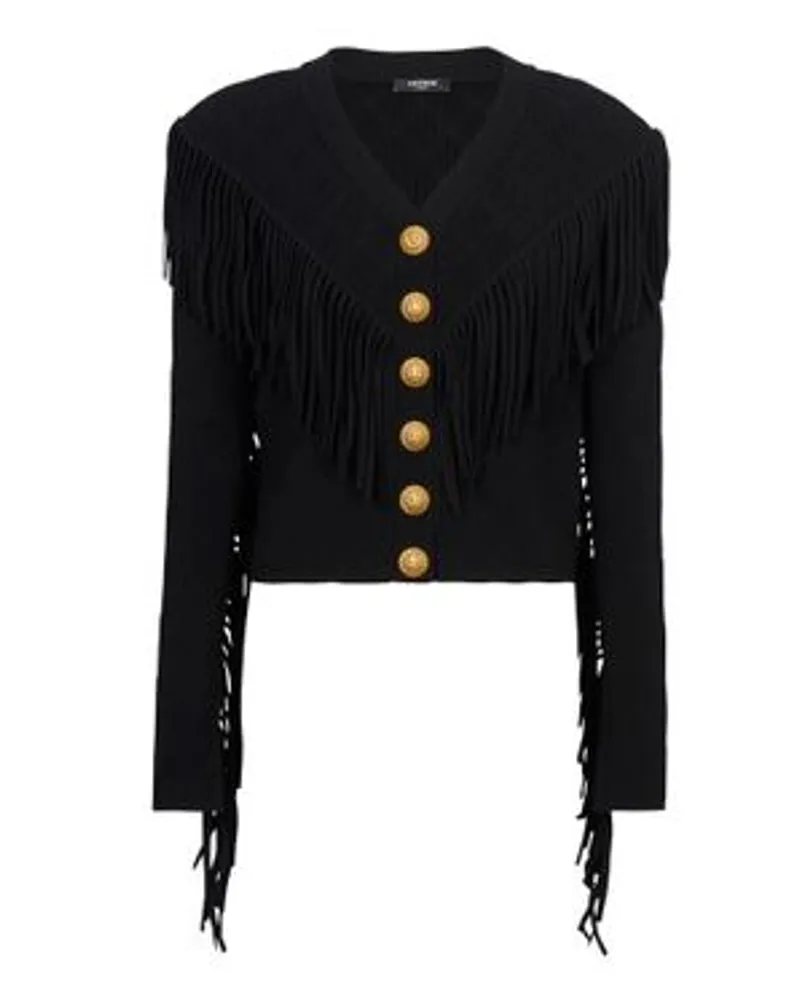 Balmain Fein gestrickter Cardigan mit Fransen Black