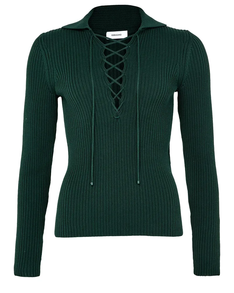Ferragamo Langarm-Poloshirt aus gerippter Baumwolle 