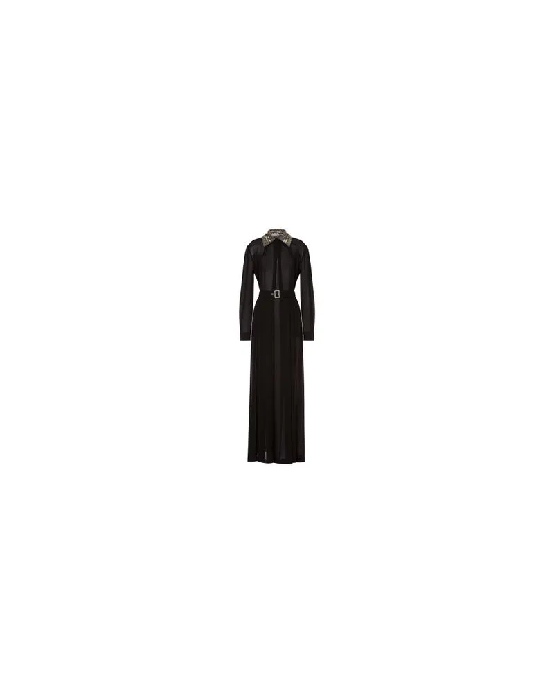 Alberta Ferretti Langes Sable-Kleid mit besticktem Kragen Black