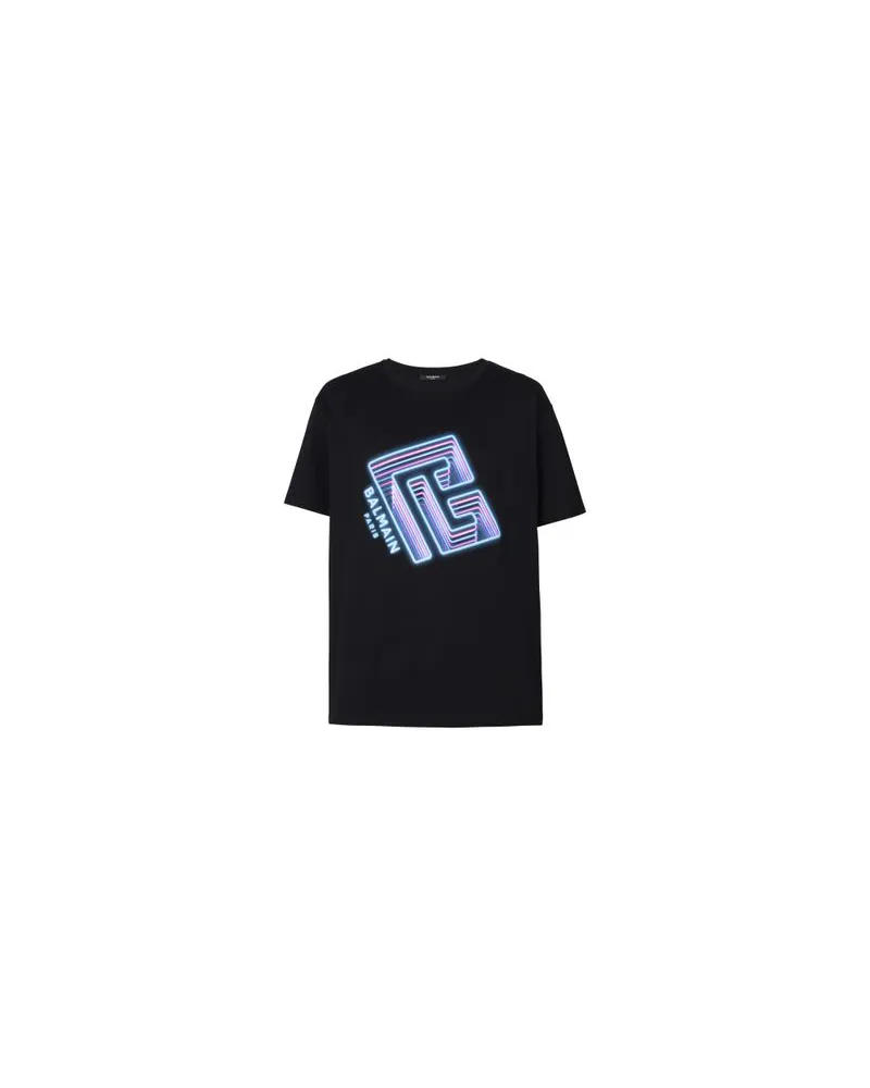 Balmain T-Shirt mit aufgedrucktem Neon-Logo Black