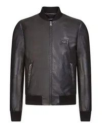 Dolce & Gabbana Lederjacke mit Branding-Tag Black