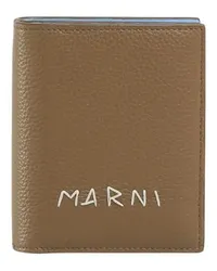 Marni Zweifache Faltbrieftasche mit Rundumreißverschluss und Marni-Flickenlogo Beige