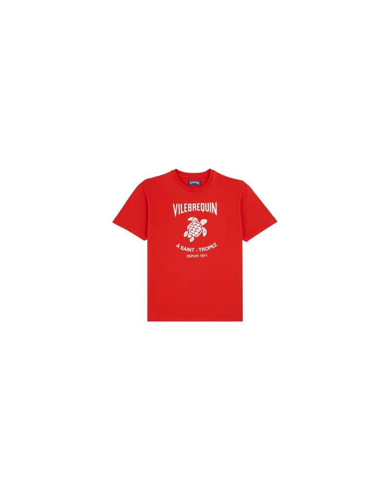Vilebrequin Baumwoll-T-Shirt mit Schildkröten-Logoprint Red