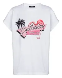 Balmain T-Shirt mit Printmotiv Balmain Flamingo White