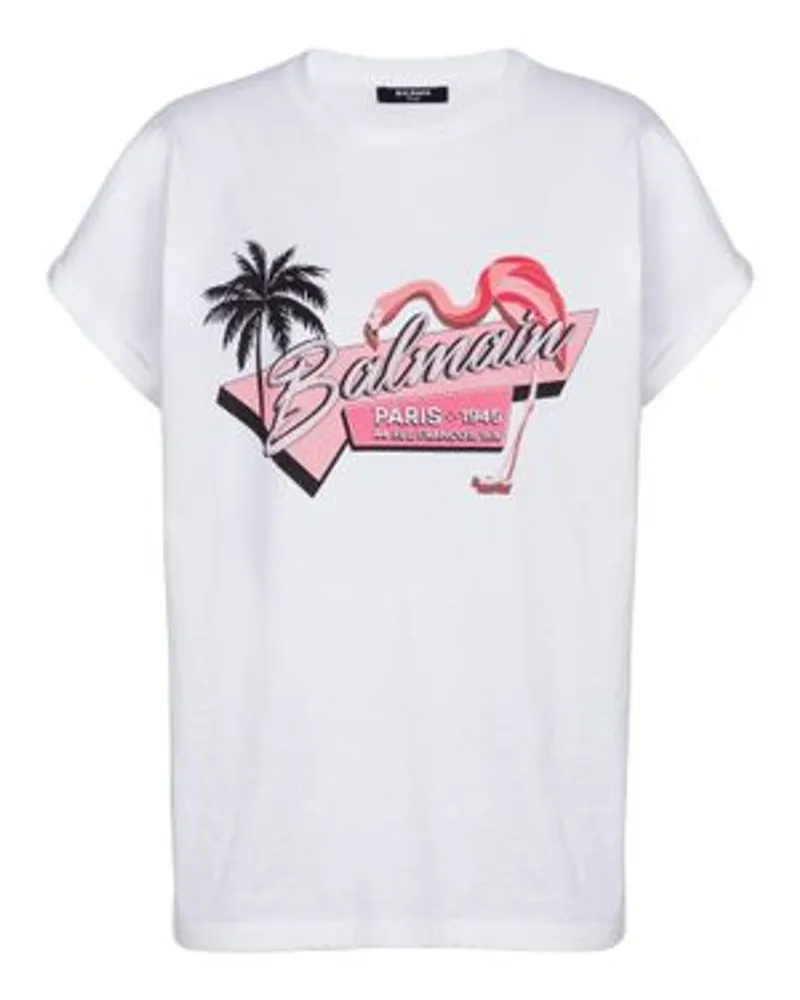 Balmain T-Shirt mit Printmotiv Balmain Flamingo White