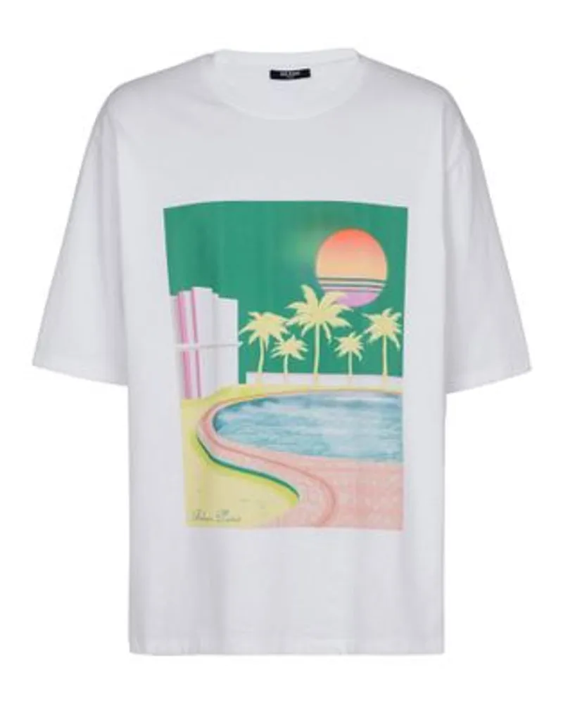 Balmain Weit geschnittenes T-Shirt mit Printmotiv Balmain Postcard White