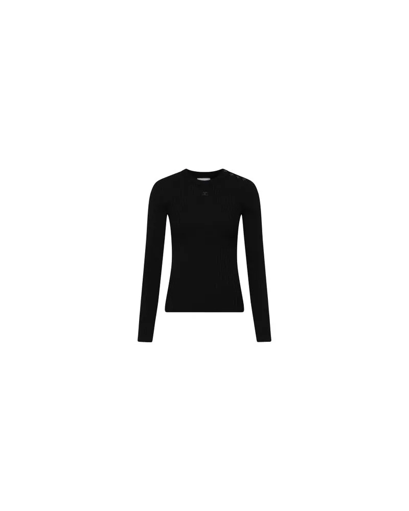 Courrèges Rippstrickpullover mit Schulterknöpfen Black