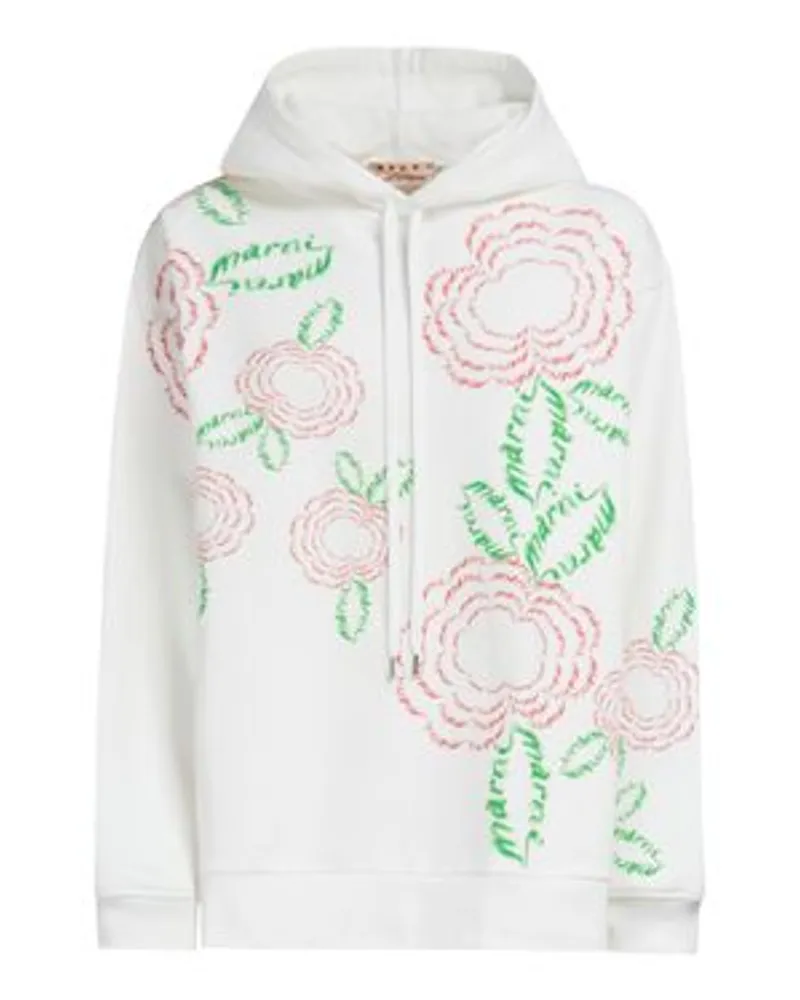 Marni Baumwoll-Hoodie mit Marnie-Mohnblumen White