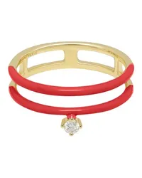 PERSEE Roter Ring Enamel mit Doppelring und einem Diamanten Gold