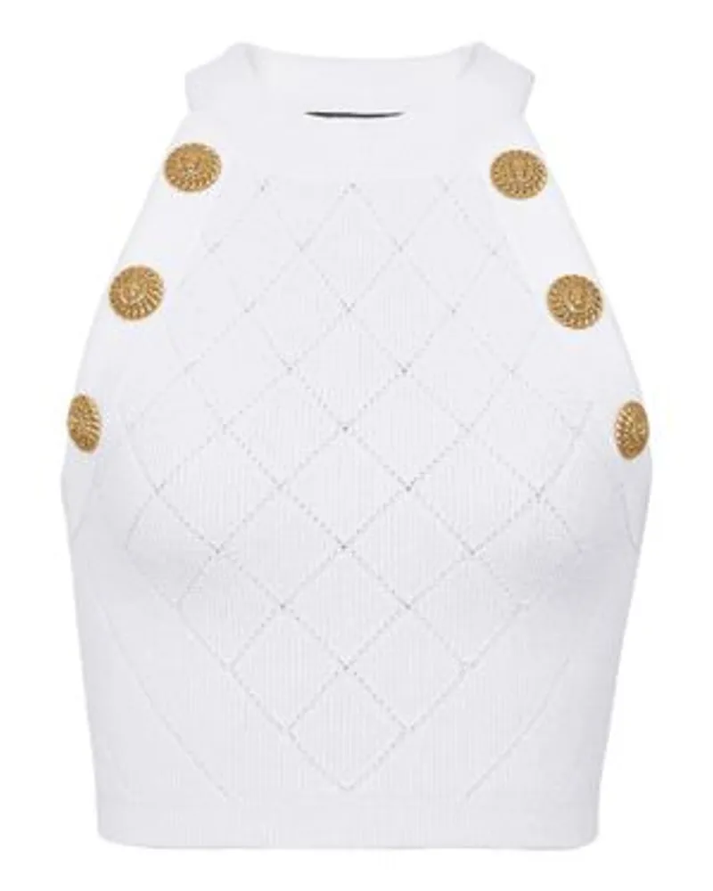 Balmain Gestricktes Tanktop 6 Knöpfe White