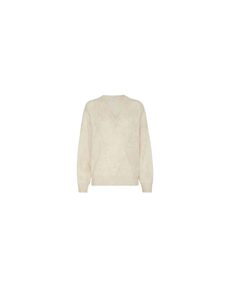 Brunello Cucinelli Pullover mit Dazzling Argyle Embroidery Beige