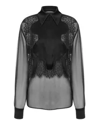 Alberta Ferretti Bio-Chiffon-Shirt mit Spitze Black