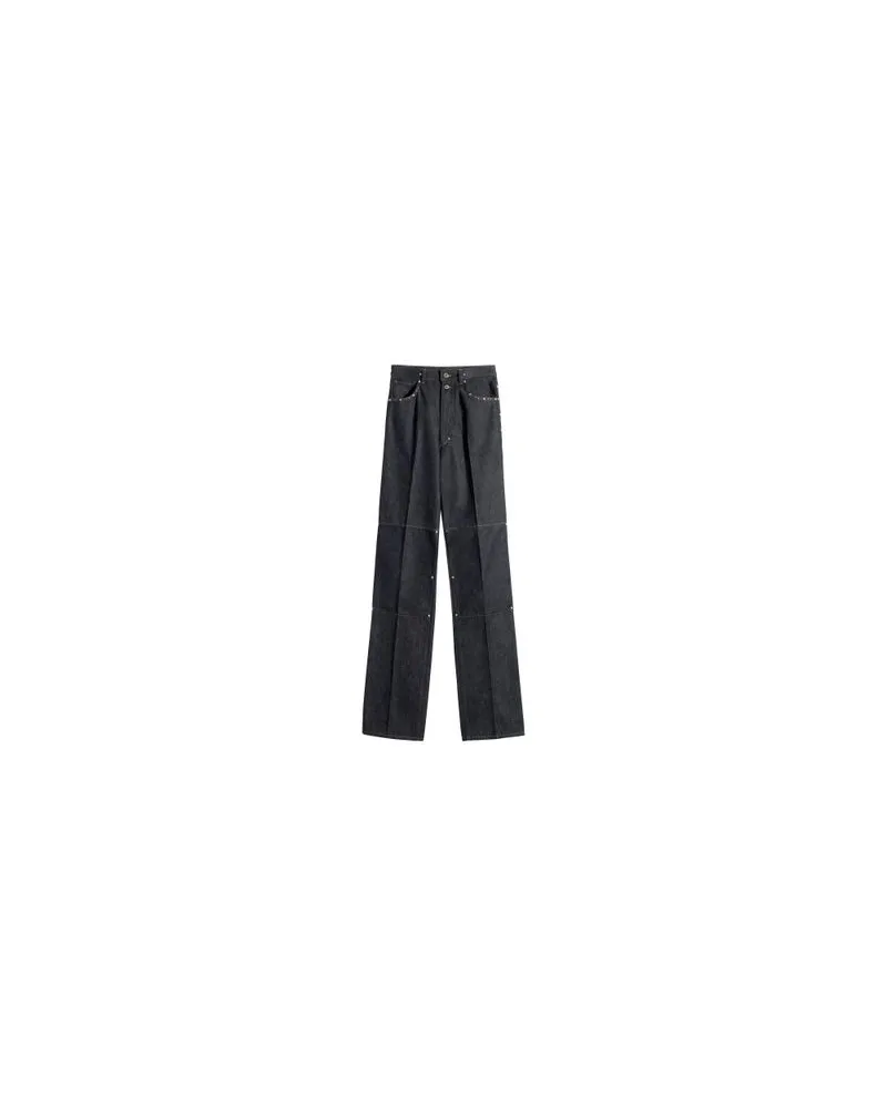 Christophe Lemaire Gerade geschnittene Hose mit hoher Taille und Nieten Grey