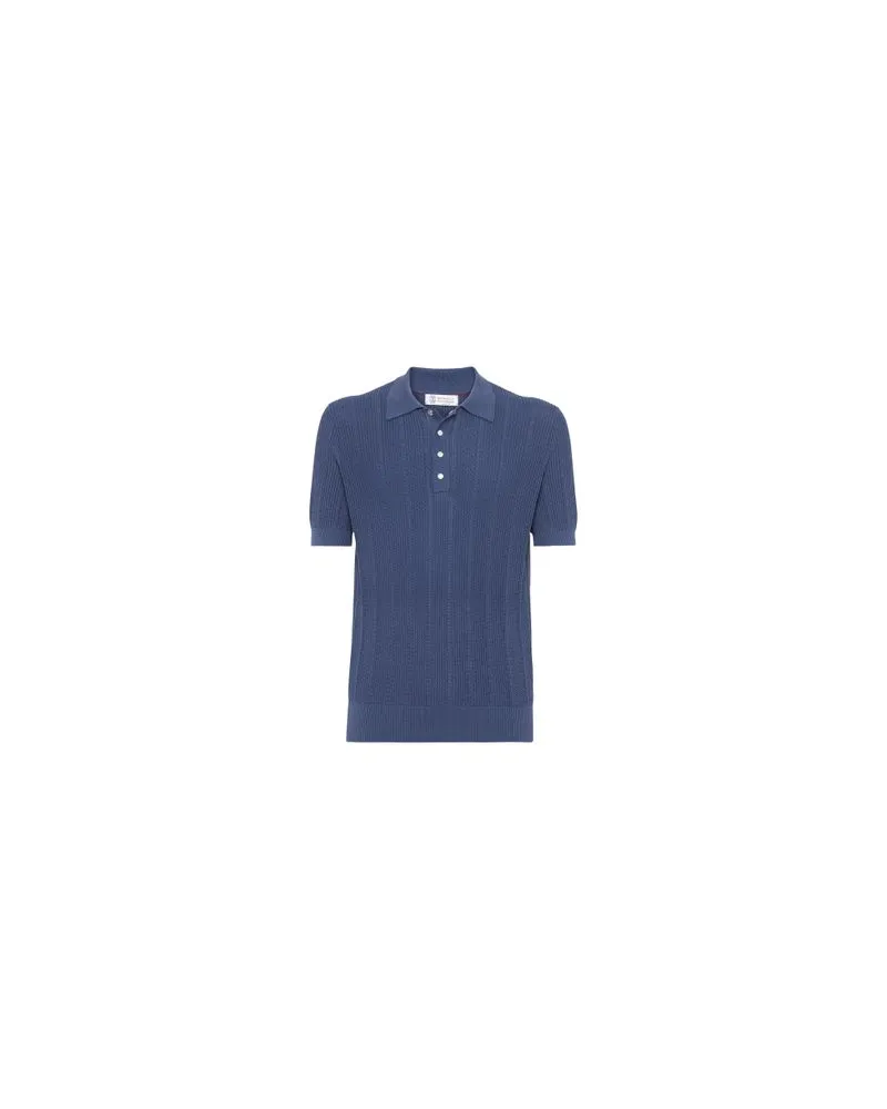 Brunello Cucinelli Gestrickte Poloshirt Blue