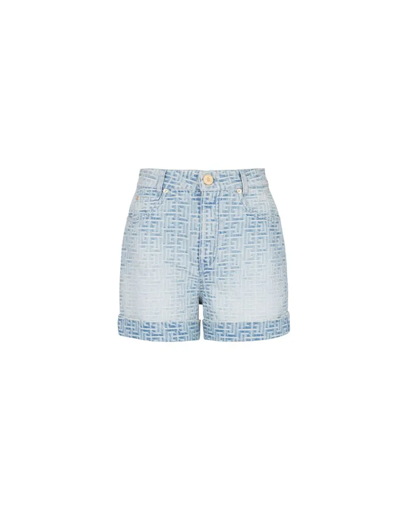 Balmain Jeansshorts mit Monogramm Blue