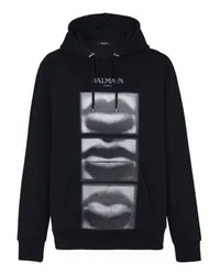 Balmain Sweatshirt mit Kapuze und Printmotiv Lips Black