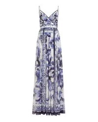 Dolce & Gabbana Langes Chiffon-Kleid mit Majolika-Print Multicolor