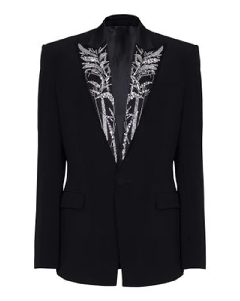 Balmain Blazer mit Kragen und Bambus-Stickerei Black