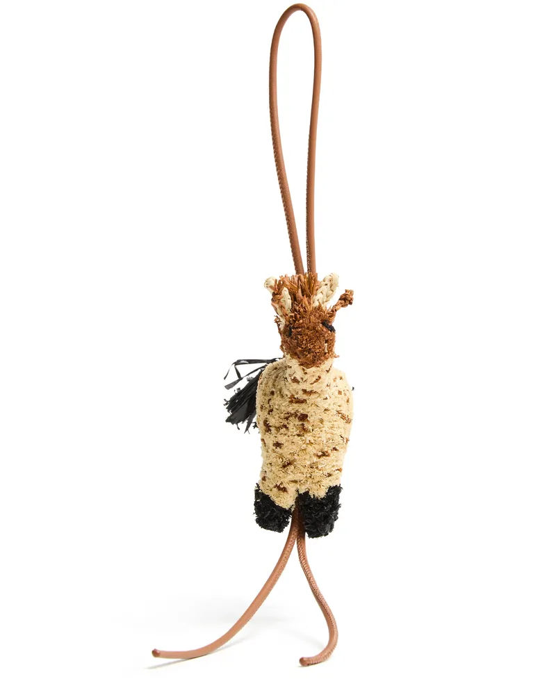 Loewe Taschenschmuck Giraffe aus Raffia und Kalbsleder Brown