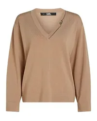 Karl Lagerfeld Pullover mit V-Ausschnitt und Karl-Signatur Beige