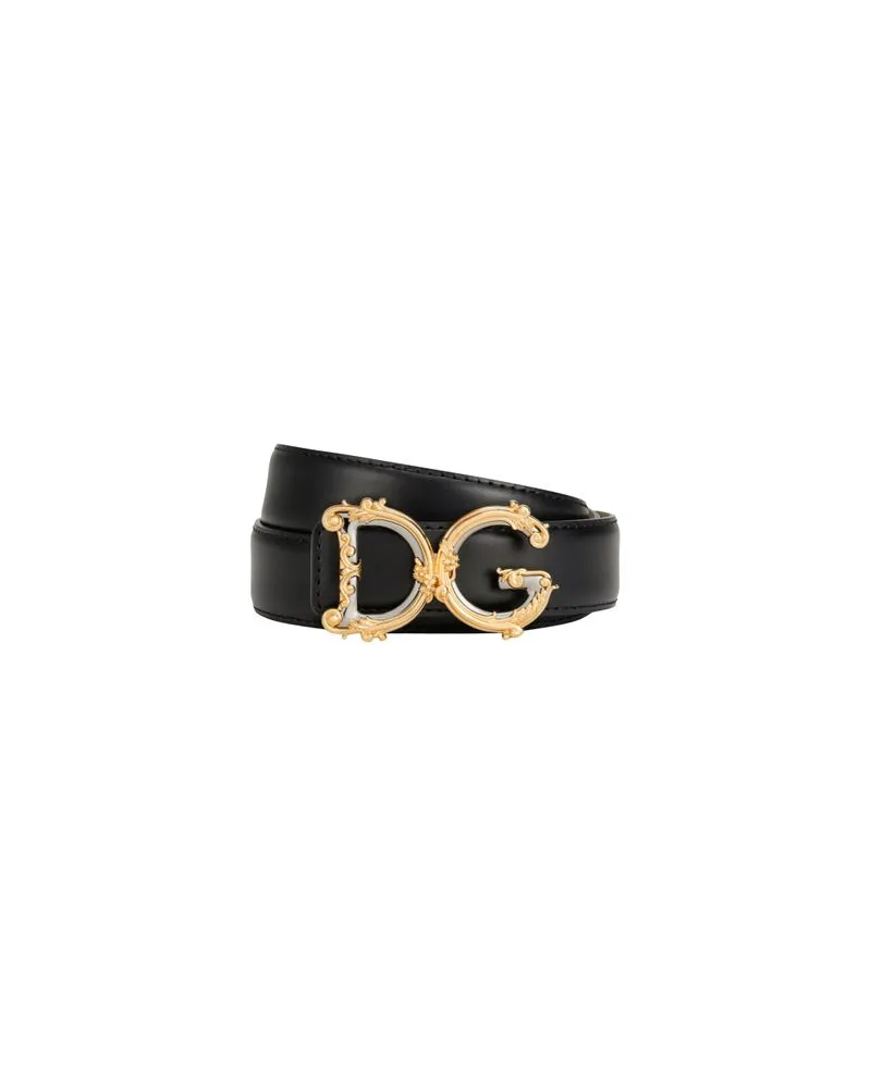 Dolce & Gabbana Kalbsledergürtel mit Logo Black