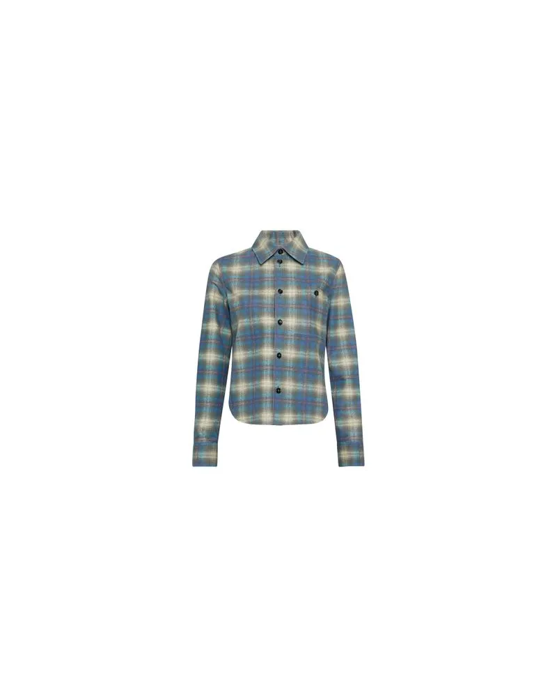 Bottega Veneta Hemd Aus Leder Mit Flanell-Print Blue