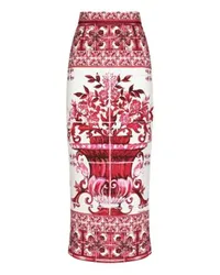 Dolce & Gabbana Midi Rock Charmeuse mit Majolika-Print Multicolor