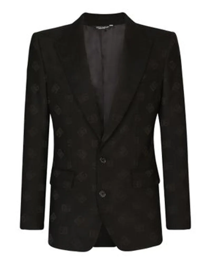 Dolce & Gabbana Einreihige Jacquard-Jacke in Sicilia Fit mit Monogramm-Design DG Black