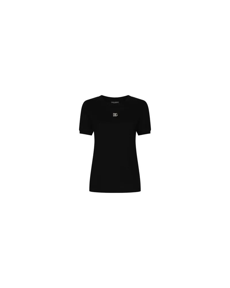 Dolce & Gabbana Baumwoll-T-Shirt mit Kristall-Logo Black