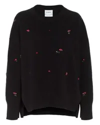 Barrie Ikonischer Oversized-Kaschmirpullover mit floraler Stickerei Black