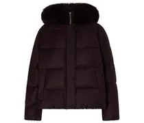 Daunenjacke mit Kapuze aus Loro Piana-Stoff mit Kragen aus Fuchsfell