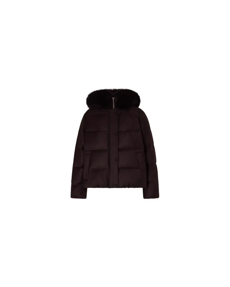 Yves Salomon Daunenjacke mit Kapuze aus Loro Piana-Stoff mit Kragen aus Fuchsfell Brown