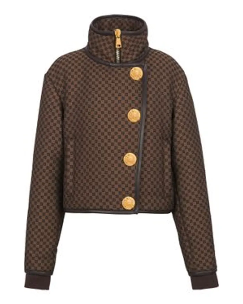 Balmain Kurze Jacke mit Mini-Monogramm Brown