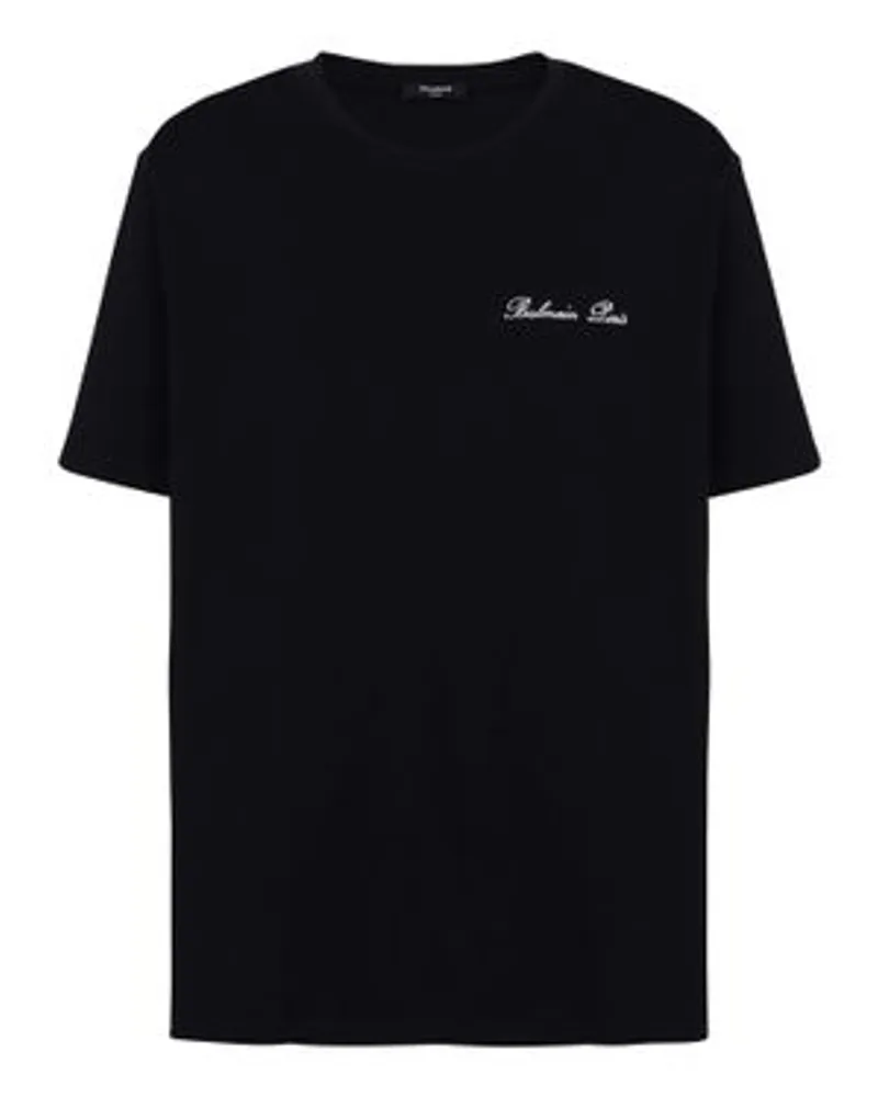 Balmain Weit geschnittenes T-Shirt mit Stickerei Balmain Signature Black