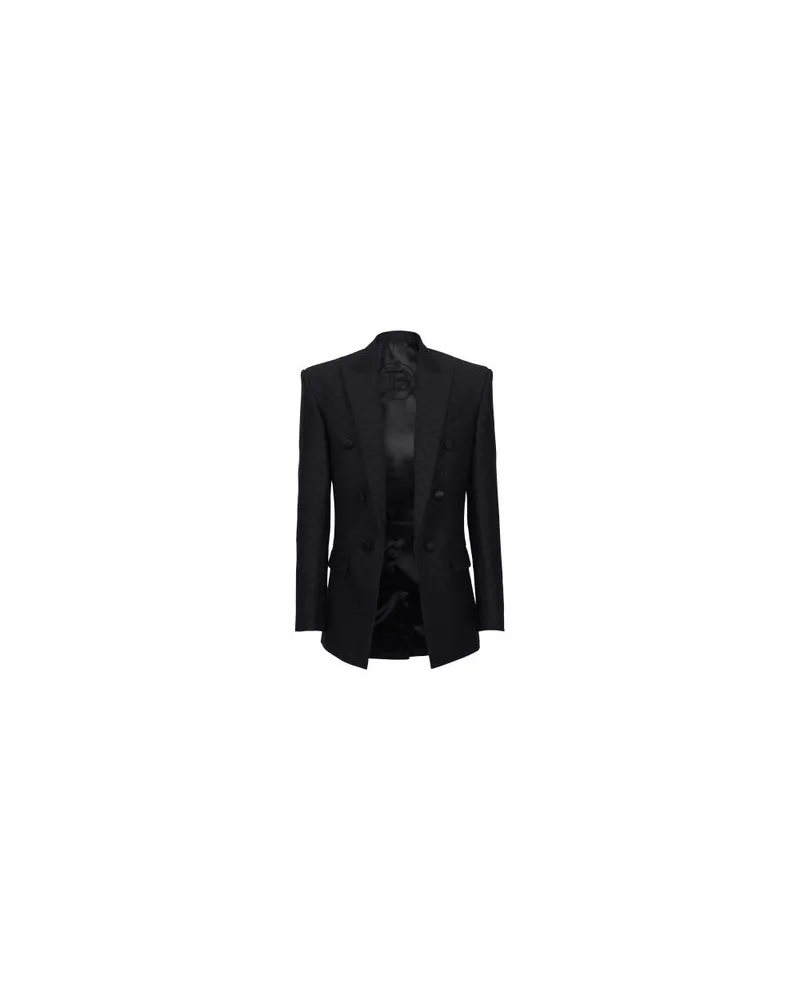 Balmain Satinjacke mit Mini-Monogramm Black