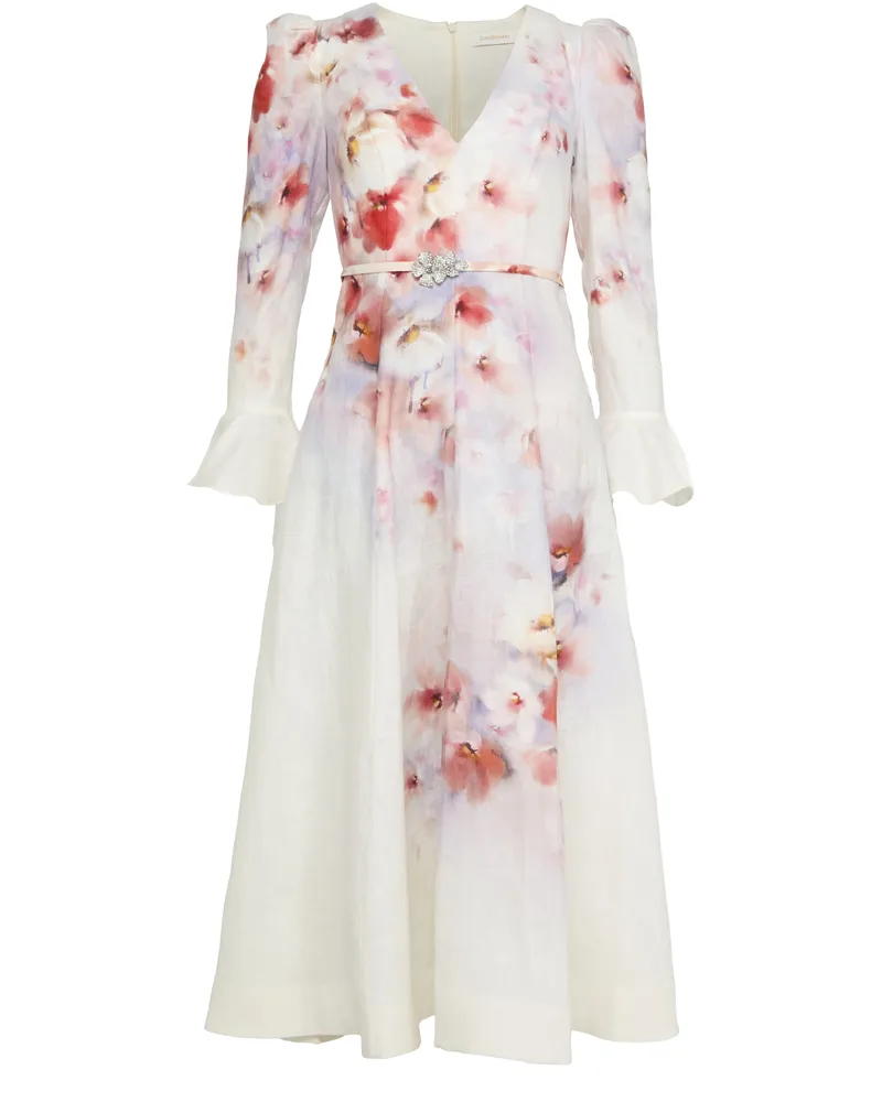 Zimmermann Crush Midikleid mit gerüschten Ärmeln 
