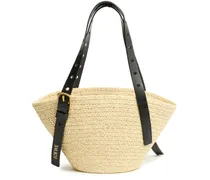 Kleine Korbtasche Punch Hole aus Raffia und Kalbsleder