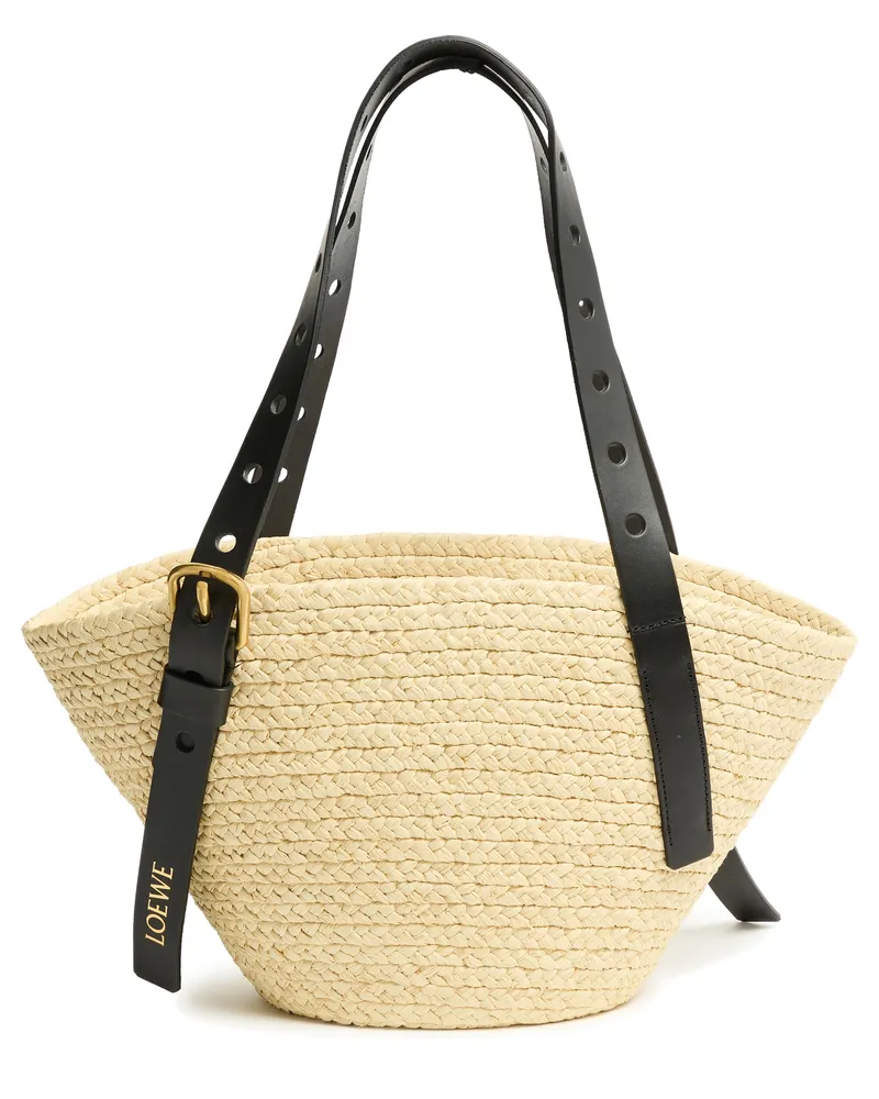 Loewe Kleine Korbtasche Punch Hole aus Raffia und Kalbsleder 