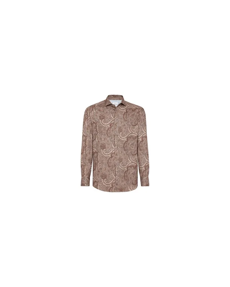 Brunello Cucinelli Hemd in Slim Fit mit Paisleymuster Brown