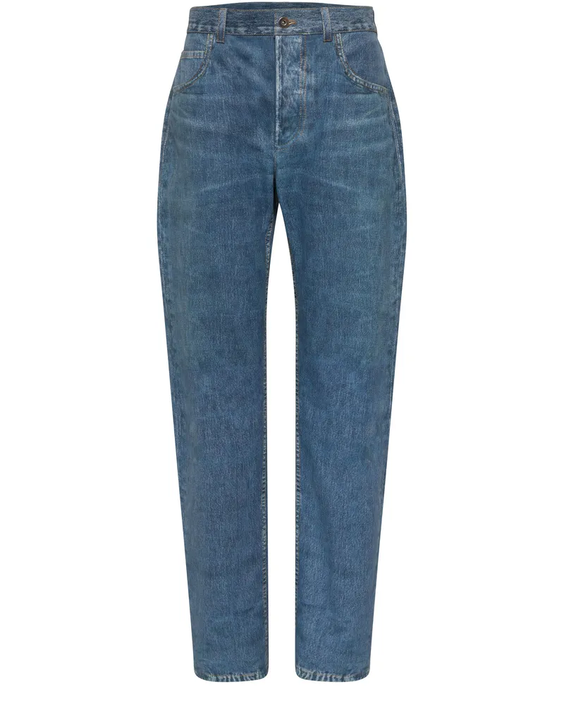 Bottega Veneta Bedruckte Lederhose mit Denim-Effekt 