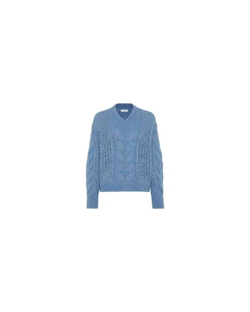 Brunello Cucinelli Cable & Net mit Monili-Pullover Blue