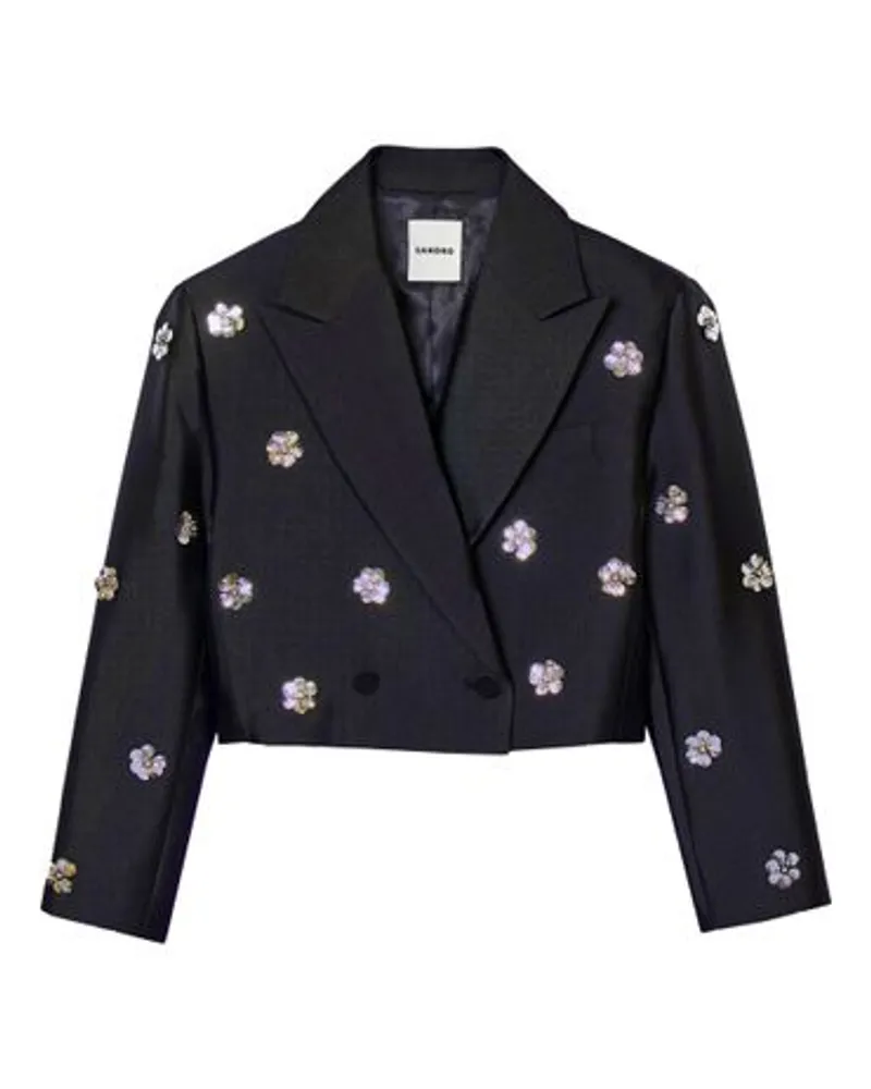 Sandro Kurze Satinjacke Blumenverzierung Black