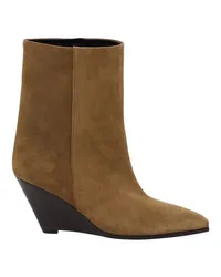 Closed Lederstiefel mit Keilabsatz Beige