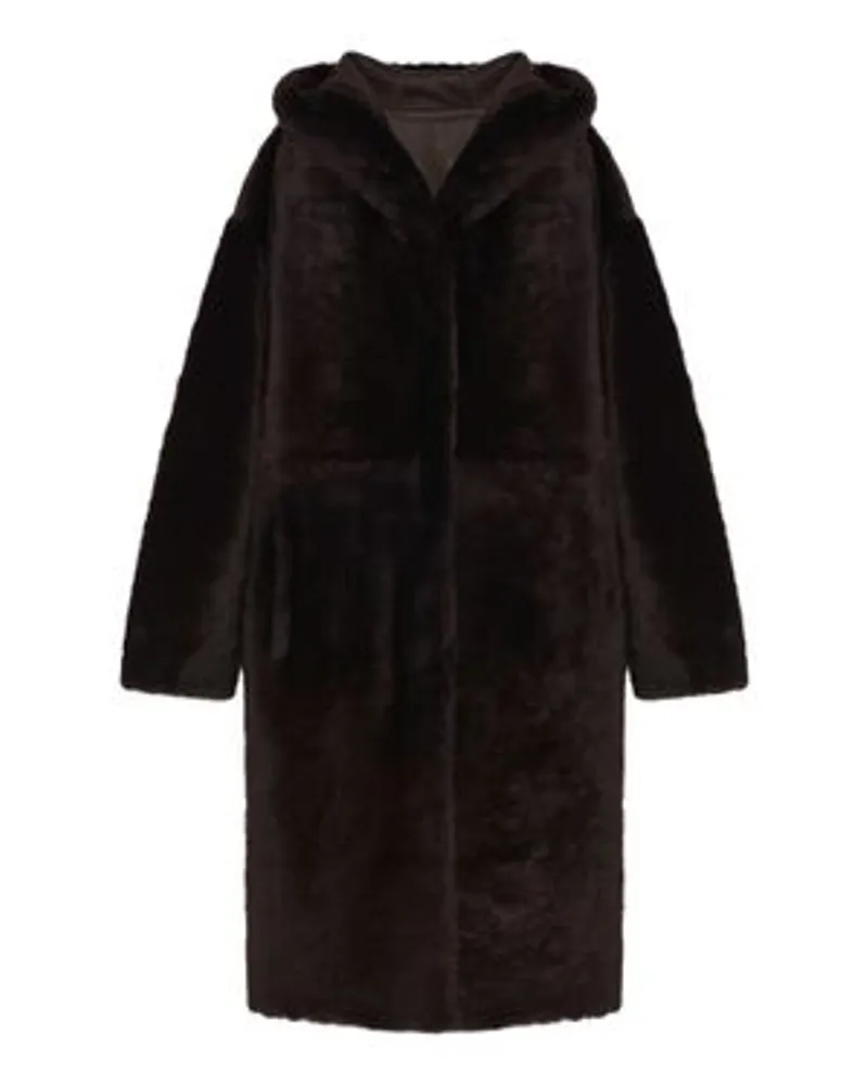 Yves Salomon Langer Shearling-Kapuzenmantel Brown