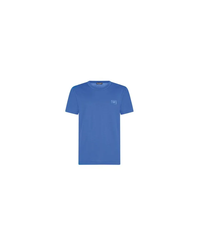 Dolce & Gabbana Baumwoll-T-Shirt mit Logo-Plakette Blue