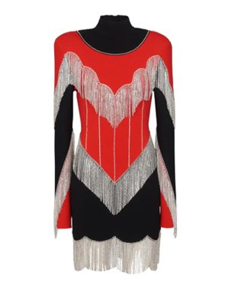 Balmain Strickkleid mit Fransen Multicolor